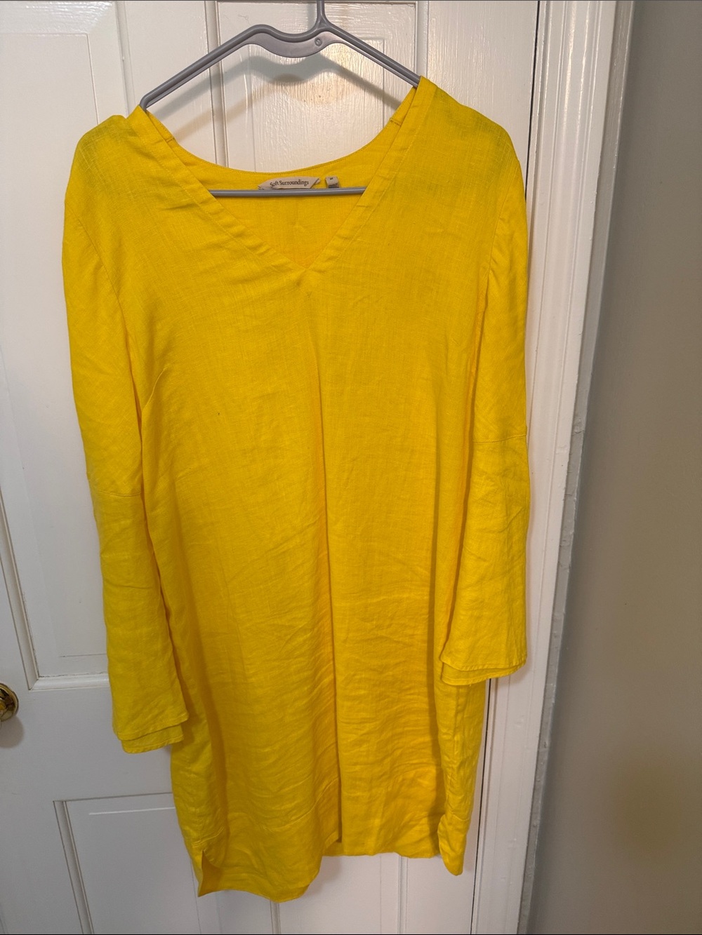 Soft Surroundings Bright Yellow V-Neck Linen Tunic Dress